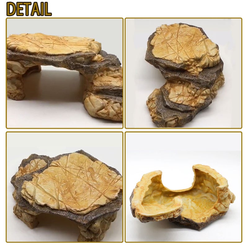 kathson Resin Basking Platform for Turtles,Tortoise Climbing Ramp Resting Terrace,Reptile Hides Caves,Aquarium Decorations,Climb Hideout Rock for Bearded Dragon Geckos Newts Lizards - Image 2